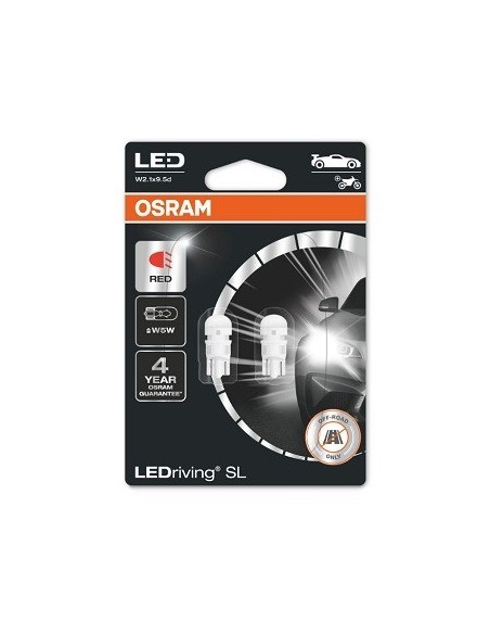 Set of 2 Osram Red LED Car Bulbs 6000k W5W 12V 5W