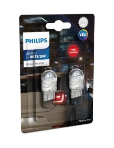 Set of 2 red LED car bulbs W21/5W Philips Ultinon Pro3100...