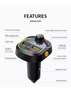 FM Modulator 12-24V Bluetooth 5.0 with Fast Charge 3.0... 2
