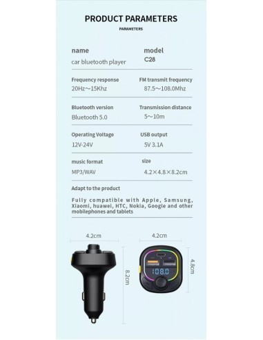 FM Модулатор 12-24V Bluetooth 5.0 с функция за...
