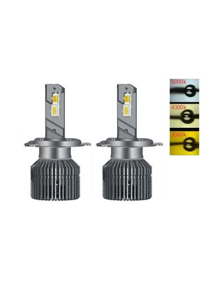 Set of 2 H4 Canbus Car LED Lights, 3000K/4300K/6000K, 50W Power, 11,000 Lm Brightness, 12V