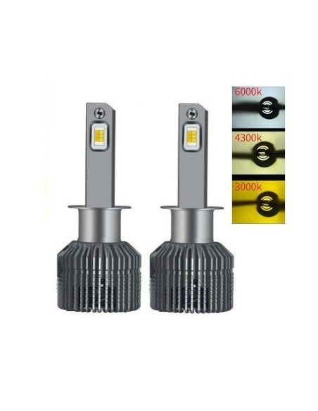 Set of 2 H3 LED Lights, Canbus, 3000K/4300K/6000K, 50W, 11,000 Lm, 12V