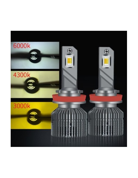 Set of 2 H3 LED Lights, Canbus, 3000K/4300K/6000K, 50W, 11,000 Lm, 12V
