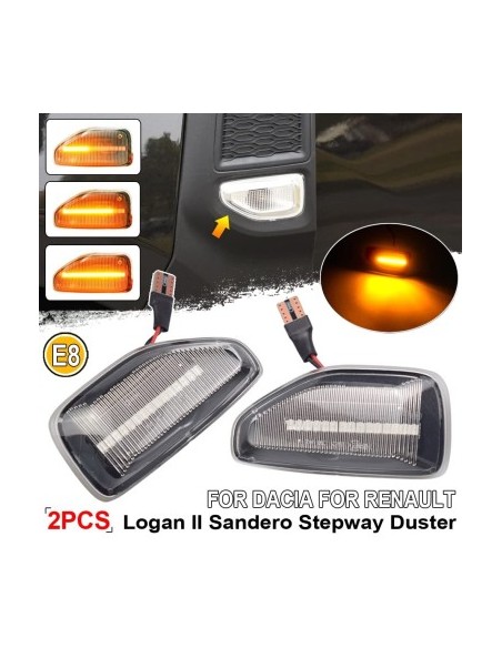 Set 2 Semnalizari Aripa LED dinamice cu sticla clara pentru Dacia Duster 2, Logan 2, Sandero 2