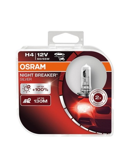 Set 2 buc Bec H4 NIGHT BREAKER SILVER +100% Osram 12V 60/55W