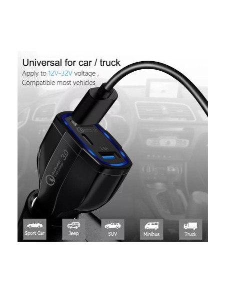 Φορτιστής αυτοκινήτου 12-24V Fast Charge με θύρα USB, PD(Type-C) και QC3.0 - BK350