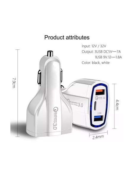 Φορτιστής αυτοκινήτου 12-24V Fast Charge με θύρα USB, PD(Type-C) και QC3.0 - BK350