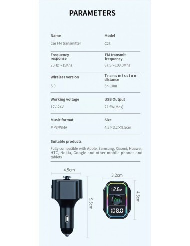 FM Modulator 12-24V Bluetooth 5.0 with car...
