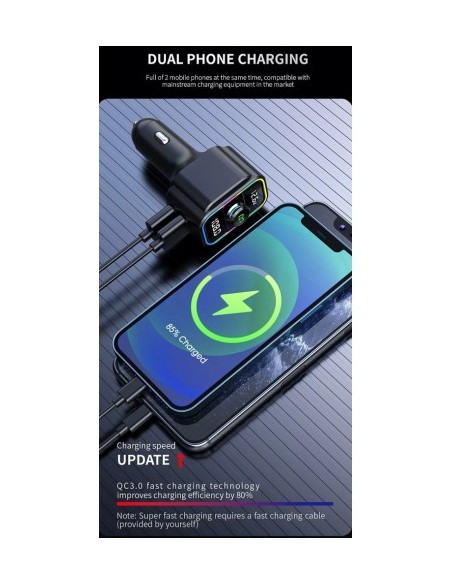 FM Modulator 12-24V Bluetooth 5.0 with car charger function 22W Super Charge - C23