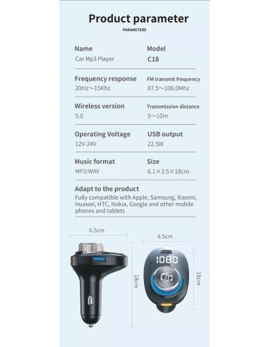 Modulator FM 12-24V Bluetooth 5.0 με λειτουργία...