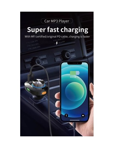 Modulator FM 12-24V Bluetooth 5.0 με λειτουργία φορτιστή αυτοκινήτου 22W Fast Charge 3.0 και θύρα USB C - C19