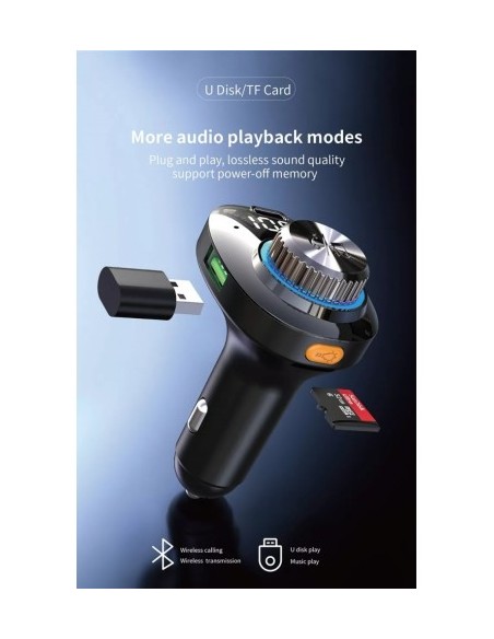 FM Modulator 12-24V Bluetooth 5.0 with car charger function 22W Fast Charge 3.0 and USB C port - C19