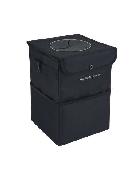 Car trash can with lid, storage pockets, foldable, 12L, 20 x 20 x 30 cm, Swiss Drive