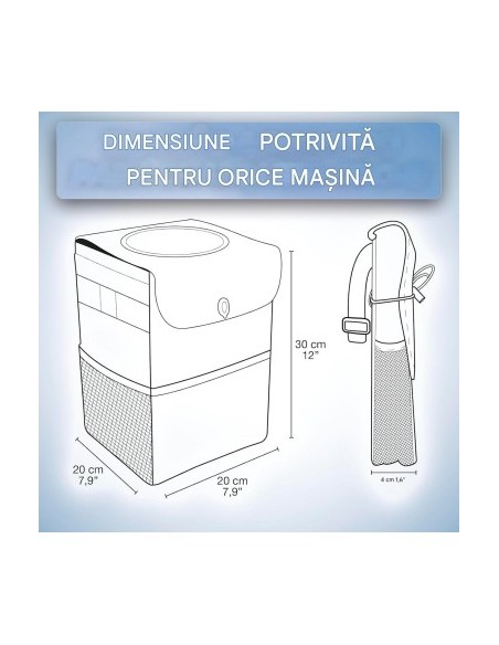 Car trash can with lid, storage pockets, foldable, 12L, 20 x 20 x 30 cm, Swiss Drive
