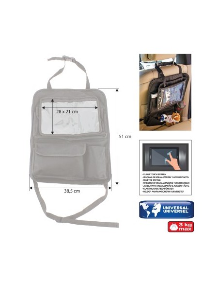 Chair back organizer with tablet holder, CAR+