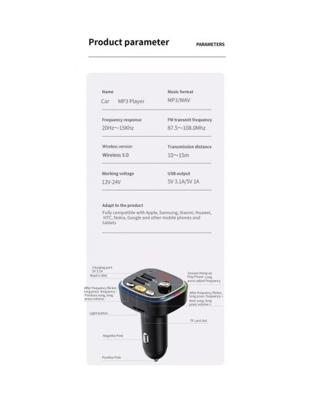 FM Modulator 12-24V Bluetooth 5.0 with car charger Fast Charge function - C20