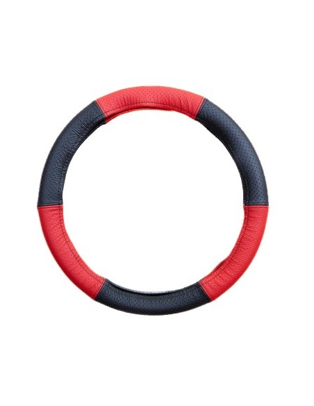 Genuine Leather Perforated Steering Wheel Cover Red 37-39 cm