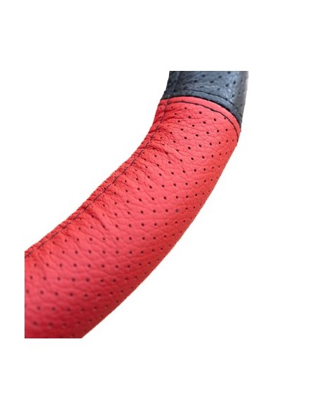 Genuine Leather Perforated Steering Wheel Cover Red 37-39 cm