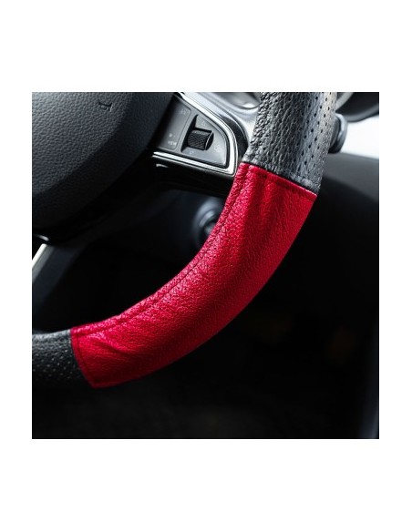 Genuine Leather Perforated Steering Wheel Cover Red 37-39 cm