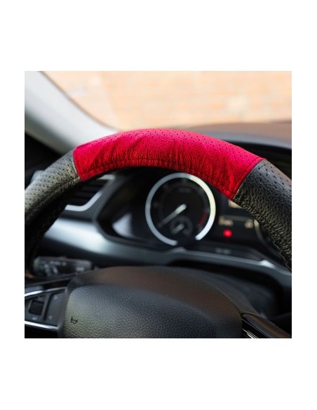 Genuine Leather Perforated Steering Wheel Cover Red 37-39 cm