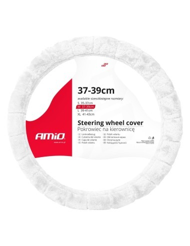 Plüss kormányvédő huzat, fehér, 37-39 cm, Amio