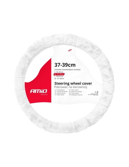 Plüss kormányvédő huzat, fehér, 37-39 cm, Amio