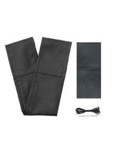 Black Natural Leather Steering Wheel Cover with String...