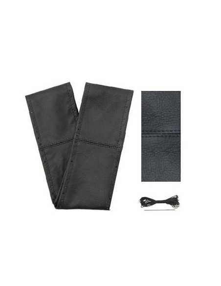 Black Natural Leather Steering Wheel Cover with String 42-43 cm
