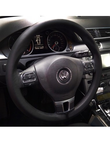 Black Natural Leather Steering Wheel Cover with...