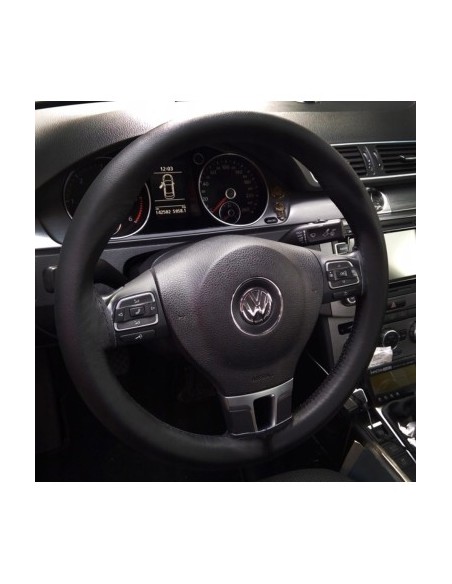Black Natural Leather Steering Wheel Cover with String 42-43 cm