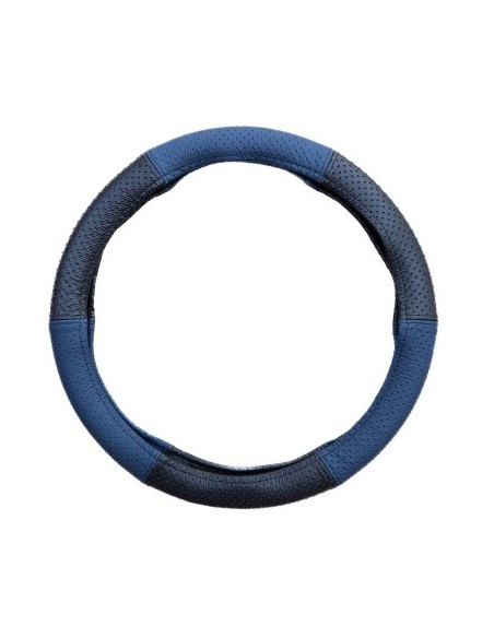 Perforated Natural Leather Steering Wheel Cover Blue 37-39 cm