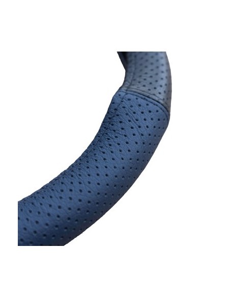 Perforated Natural Leather Steering Wheel Cover Blue 37-39 cm