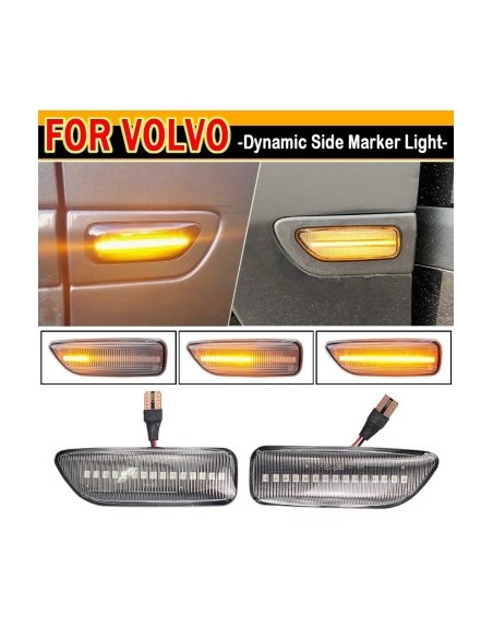 Set of 2 Dynamic LED Wing Indicators with Clear Glass for VOLVO XC90, XC70, S60, S80, V70