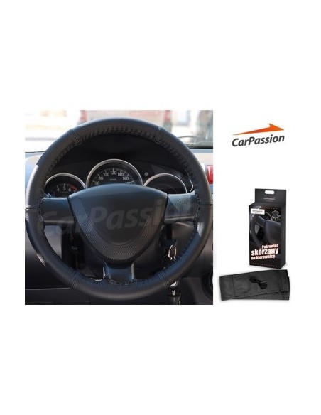 Leather Steering Wheel Cover with Black Lace Carpassion 39-41 cm