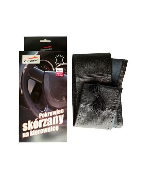 Leather Steering Wheel Cover With Black String Carpassion 41-43 cm