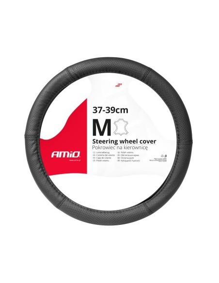 Amio Perforated Leather Steering Wheel Cover 37-39 cm Black
