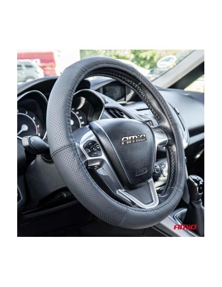 Amio Perforated Leather Steering Wheel Cover 37-39 cm Black