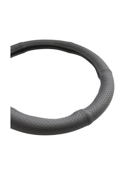 Black Perforated Natural Leather Steering Wheel Cover 44-46 cm