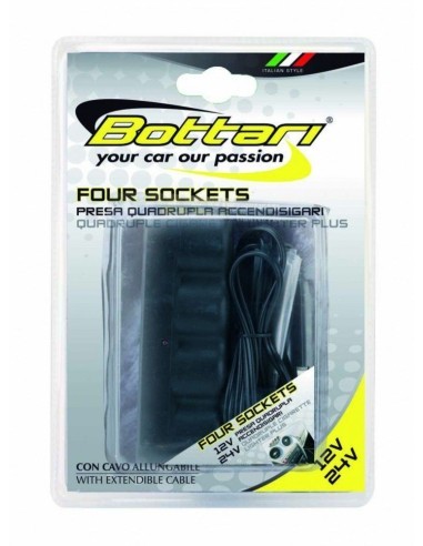 Quadruple socket with extendable cable 12V/24V...