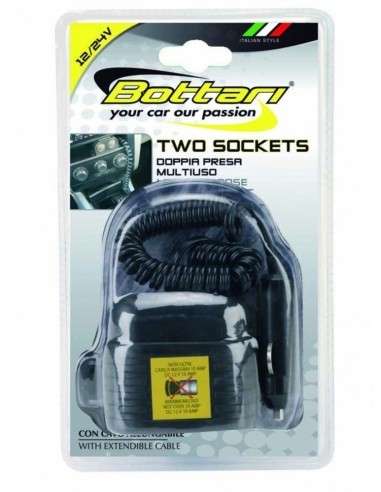 Double socket with extendable cable 12V/24V...