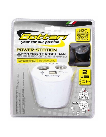Double socket "Power station" with 2 USB ports 1Amp Bottari