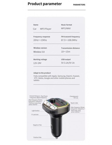 FM Modulator 12-24V Bluetooth 5.0 with Fast...