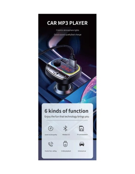 FM Modulator 12-24V Bluetooth 5.0 with Fast Charge Car Charger Function - C21