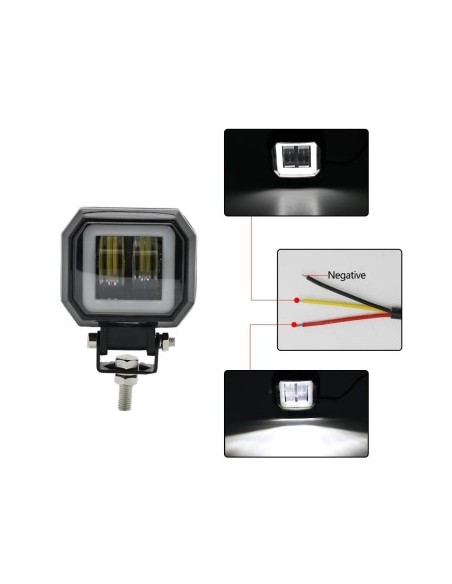 LED проектор с angel eyes за офроуд автомобили, мотоциклети, ATV, 20W мощност, 1800 лумена яркост