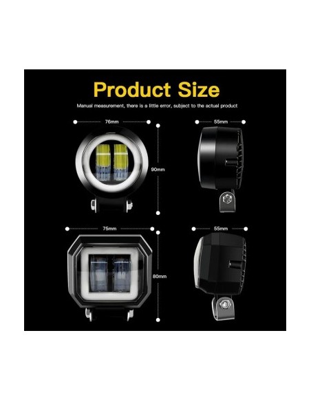 LED проектор с angel eyes за офроуд автомобили, мотоциклети, ATV, 20W мощност, 1800 лумена яркост