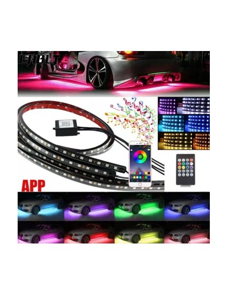 Kit Φωτισμού κάτω από το αυτοκίνητο RGB πολύχρωμο με τηλεχειριστήριο και εφαρμογή για κινητό 12V, 2x90cm και 2x60cm