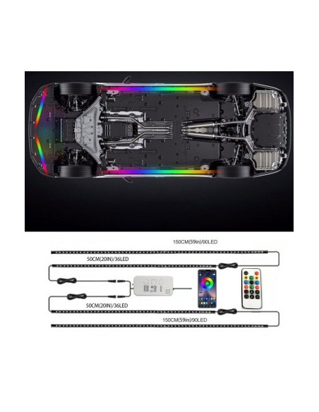 Car Under Lighting Kit Symphony, dynamic, multicolor RGB with remote control and phone app 12V, 2x120cm and 2x90cm