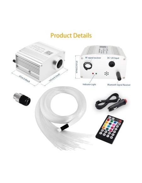 RGBW Twinkle Star Ceiling Fiber Optic Kit with 300 Fibers, 2M Length, 0.75mm Thickness with Phone App and Remote Control