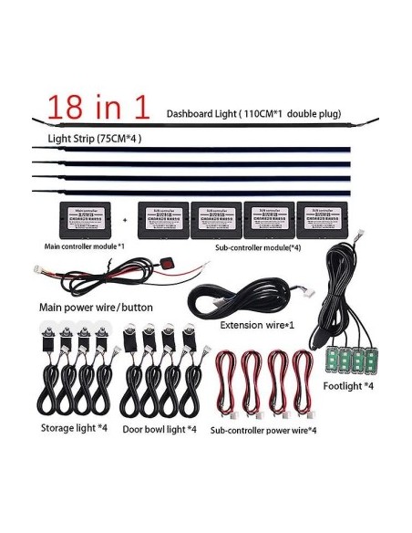 Wireless Ambient Light Kit with LED, Acrylic 18 in 1 - Doors, Dashboard, Handles
