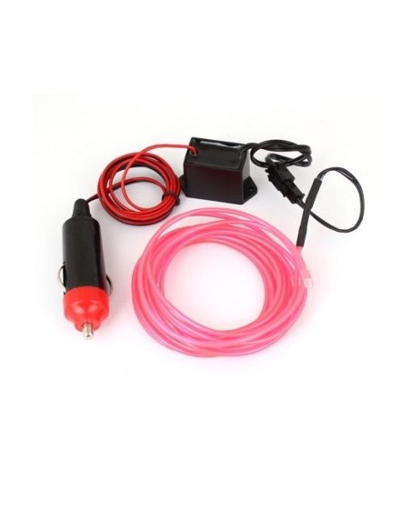 Electroluminescent Neon Wire El Wire 3m with Pink Light, Droser and Cigarette Lighter Plug
